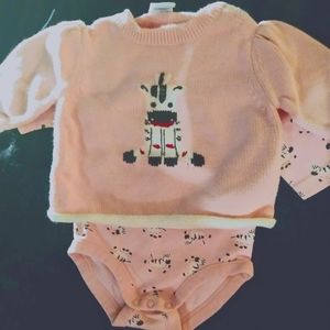 Pink Zebra Long Sleeve Sweater and Onesie Set
